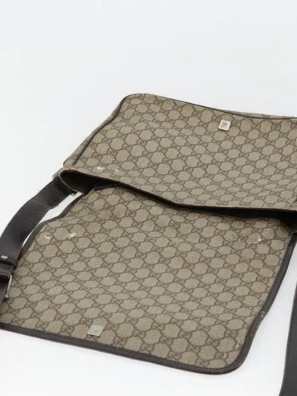 GUCCI GG Supreme Web Sherry Line Bag PVC Beige Silver 145844 Auth ti3927 - Picture 11 of 16